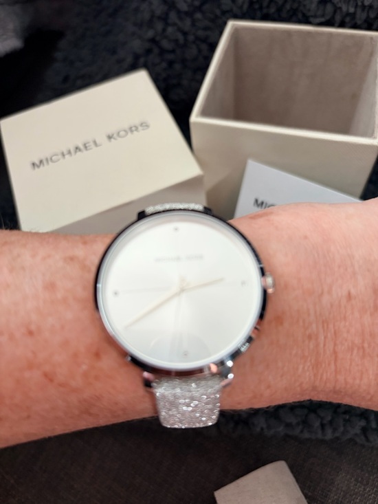 Michael Kors MK2793 Charley Silver Watch Glitter Strap Minimal Dial NWOT w/ Box - Picture 4 of 6